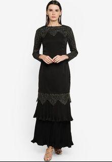 Zalia Lace Kurung With Pleated Skirt Set - Black