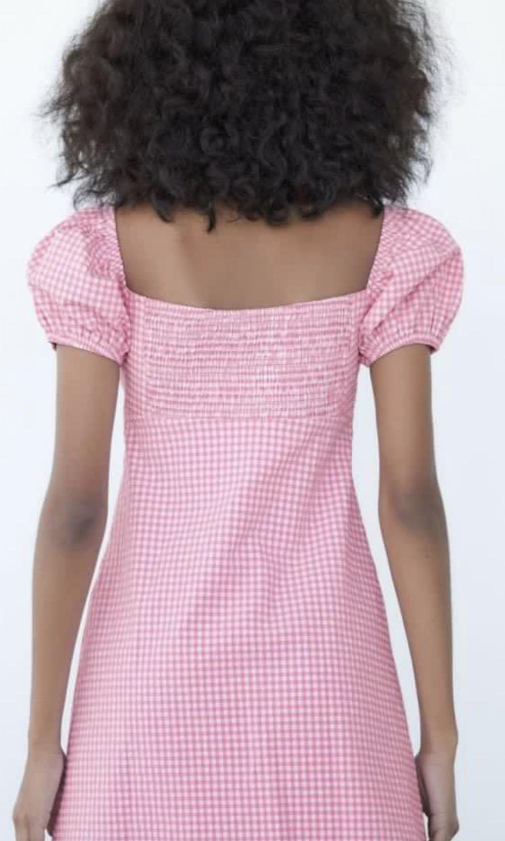ZARA Pink Gingham Puff Sleeves, Women's Fashion, Dresses & Sets