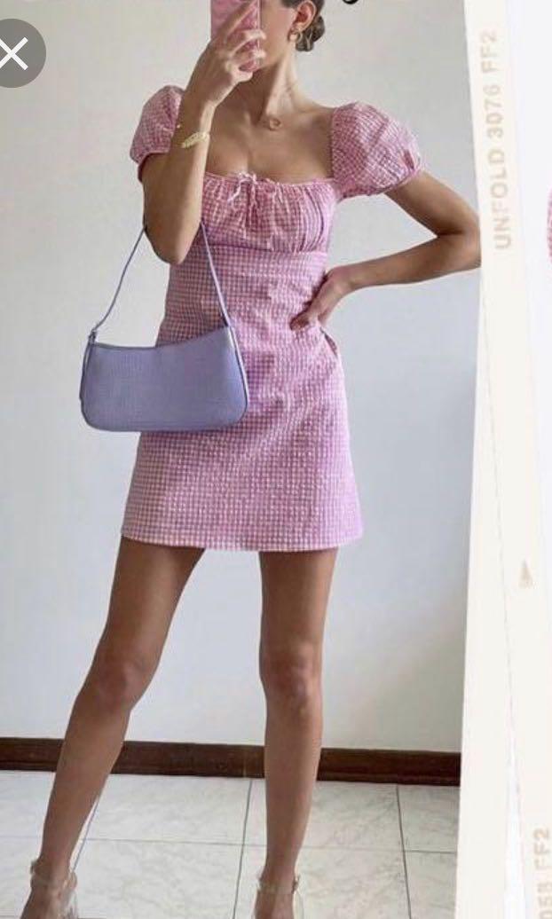 ZARA Pink Gingham Puff Sleeves, Women's Fashion, Dresses & Sets