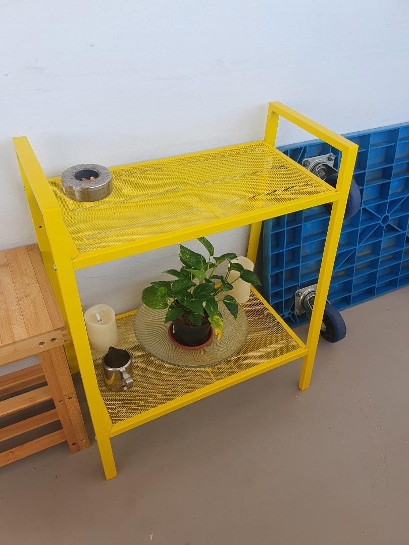 IKEA Lerberg Yellow 2 tier shelf, Furniture & Home Living, Outdoor