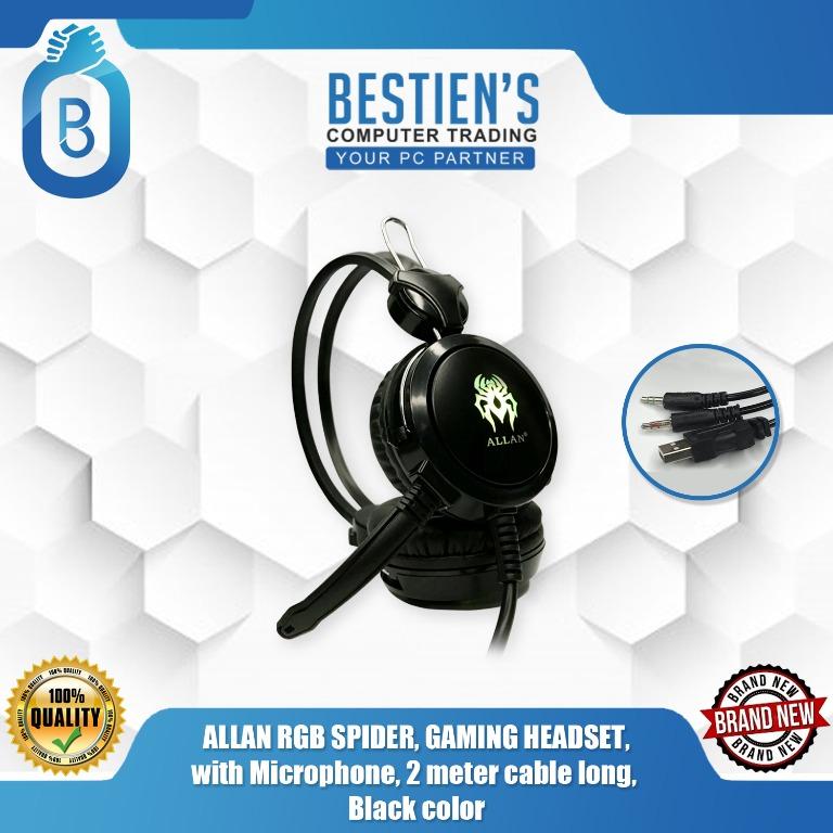 ALLAN RGB SPIDER GAMING HEADSET with Microphone 2 meter cable long Black color