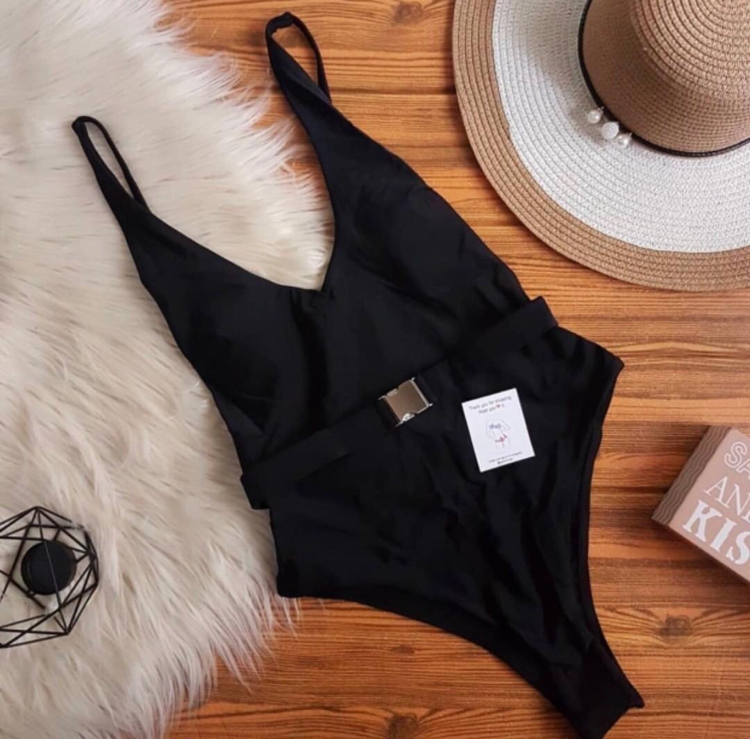 Black bathing suit with belt / body suit, Women's Fashion, Swimwear, Bikinis & Swimsuits on