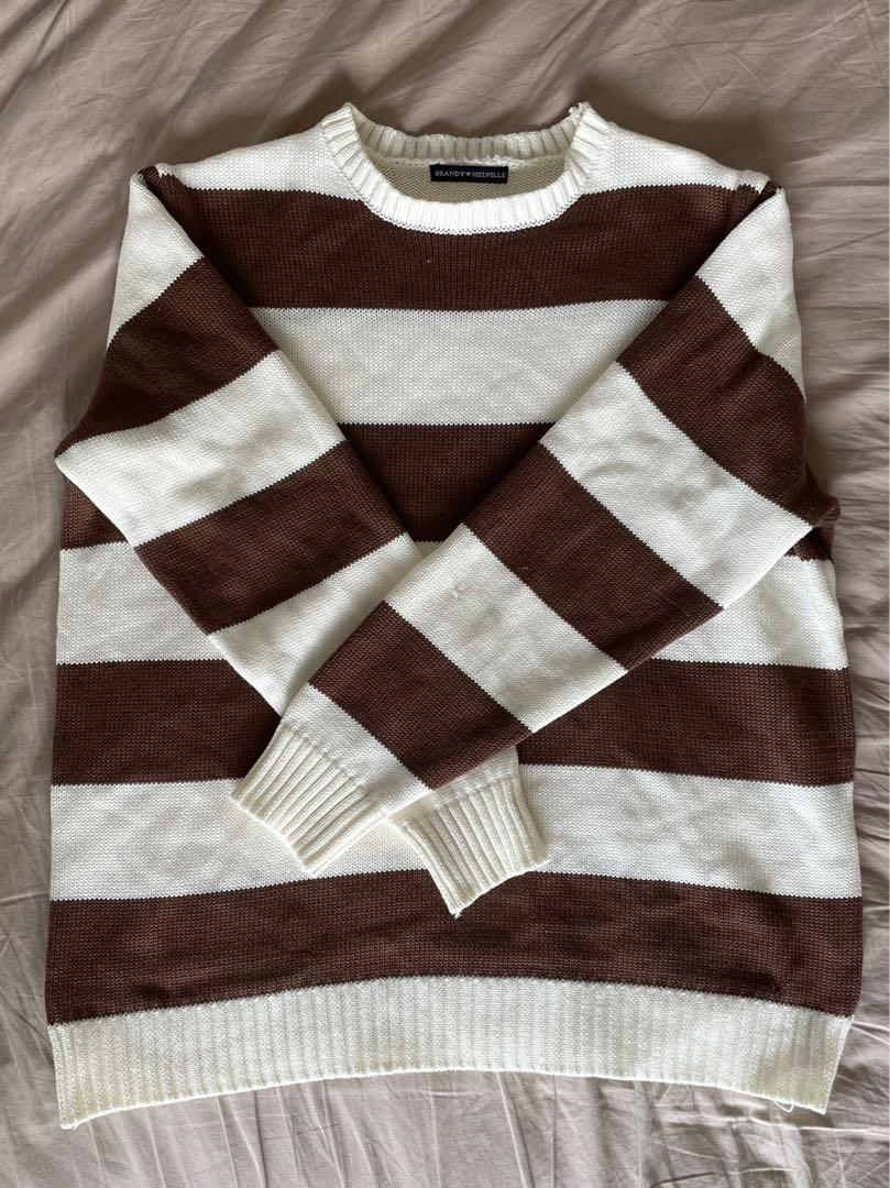 Brandy Melville, Sweaters, Brandy Melville Brianna Cotton Thick Stripe  Sweater Brown And Cream