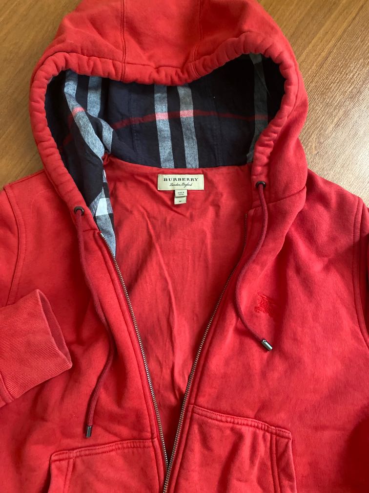 Burberry red zip cotton hoodie, Men's Fashion, Tops u0026 Sets, Hoodies on  Carousell