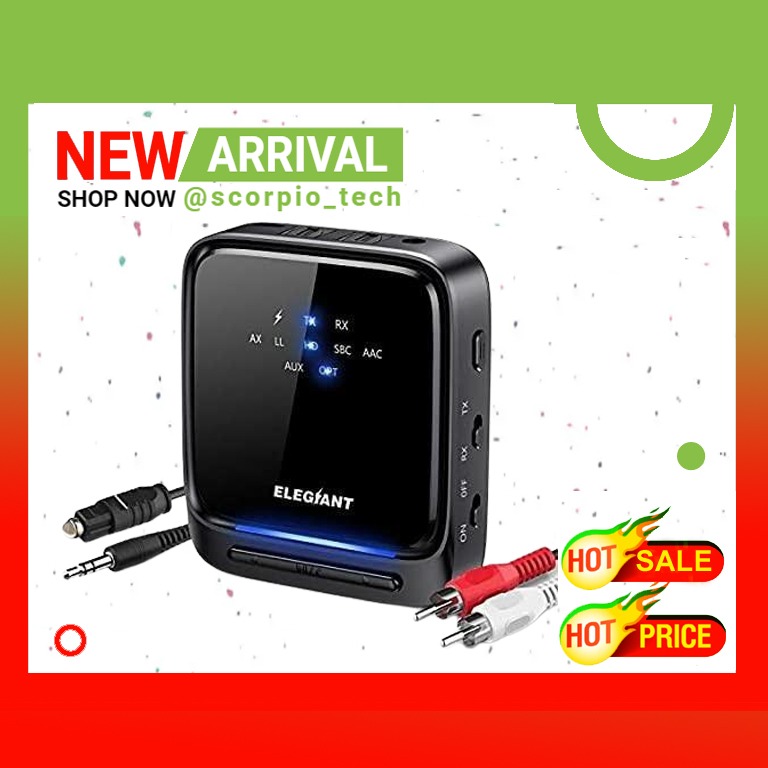 C4 ELEGIANT Bluetooth 5.0 Transmitter Receiver Wireless Audio Adapter Pair 2 Headphones at Once Built in Microphone LED Indicator Optical TOSLINK 3.5mm AUX RCA for TV Home Stereo System Audio Portable...