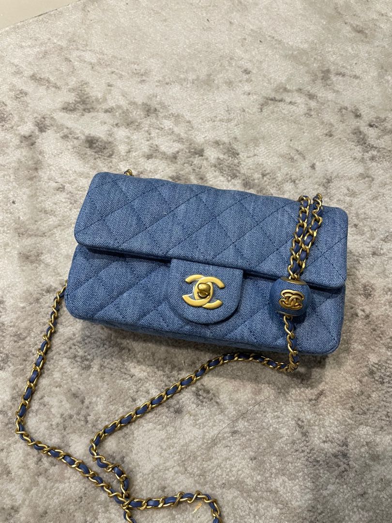 Chanel Denim Pearl Crush Mini Rectangle, Luxury, Bags & Wallets on Carousell