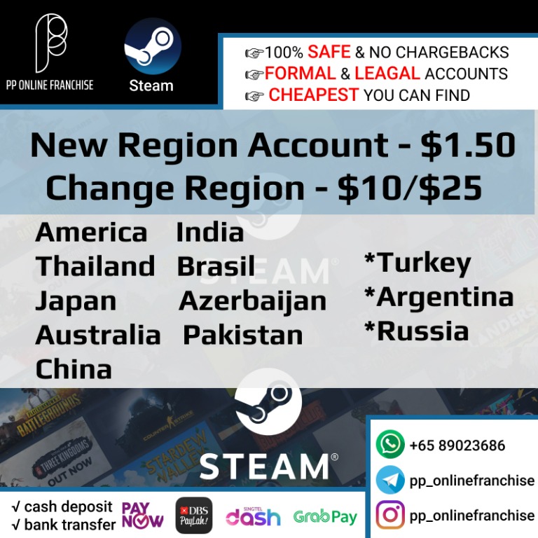 [CHEAPEST] Steam Region Account Change Region, Video Gaming, Gaming