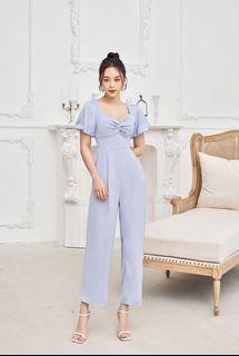 Chello - Enrique Puffy Sleeves Jumpsuit in Sky Blue