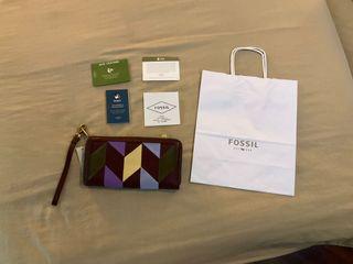 Brand New Fossil Long Zip Around Leather Wallet Wristlet Clutch BURGUNDY