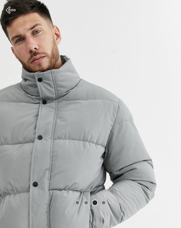 Mens gray puffer jacket best sale