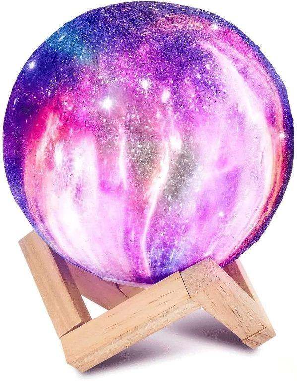 8cm Small Size Galaxy Moon Space Star Light 3D Starry Sky Night Light USB Charging Tap Control 3 Lighting Colors Lunar Lamp for Kids Gift Birthday 