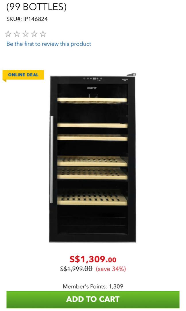 MAYER MMWC99MAG WINE CHILLER (99 BOTTLES), TV & Home Appliances