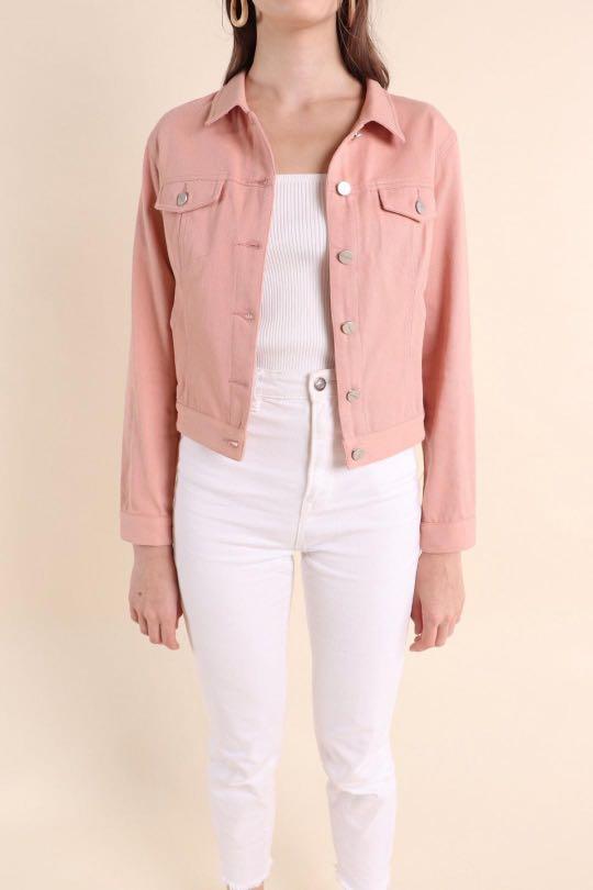 Blush pink hot sale denim jacket