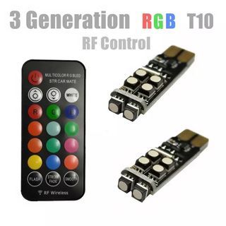 NEW - 2x T10 Waterproof 6 SMD 5050 RGB 7 Color LED Remote Control with Memory & Without Memory Strobe Flash Lamp Bulb