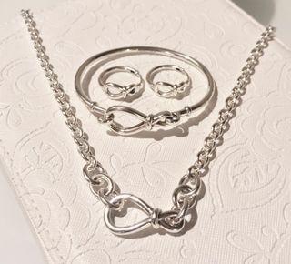 Pandora knot set of inifinity necklace, bracelet and earrings in silver