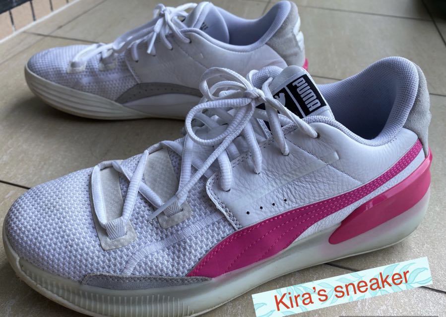 US10 PUMA CLYDE HARDWOOD PINK GLOW PUMA WHITE PINK GLOW