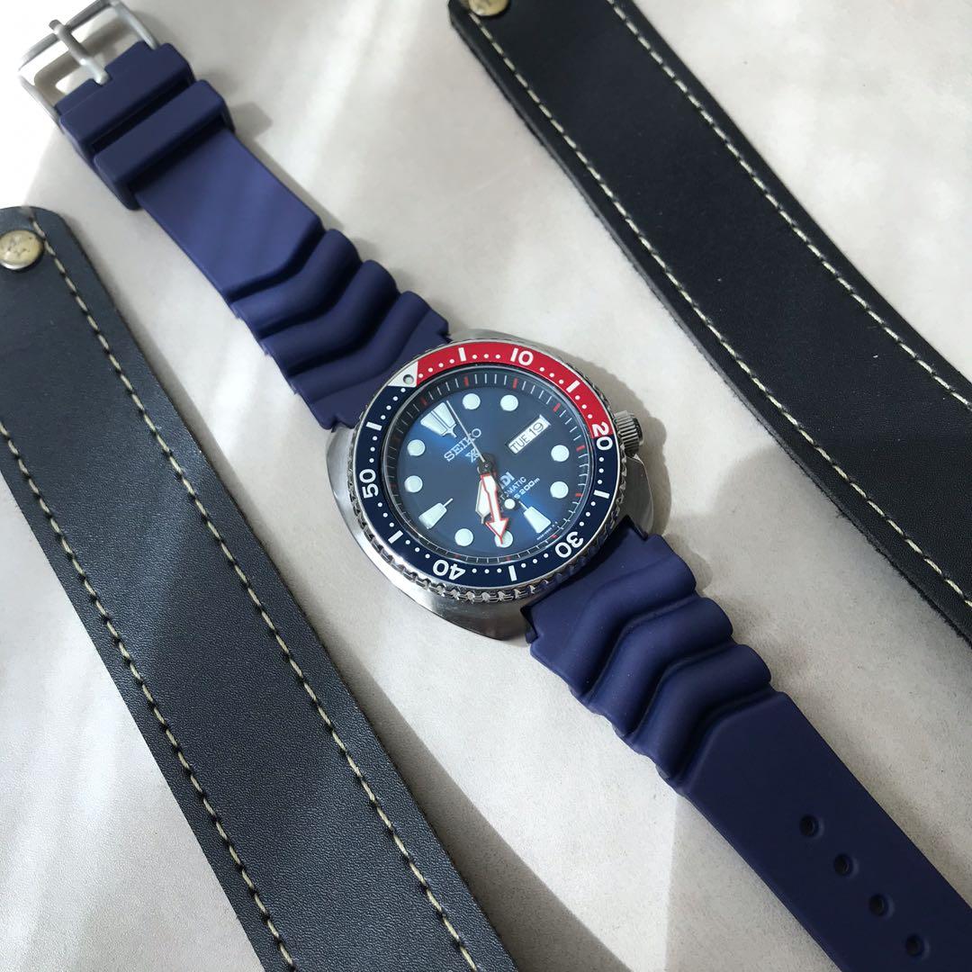Seiko padi turtle 22mm watch strap high quality soft silicone rubber with  buckle and logo, Luxury, Watches on Carousell