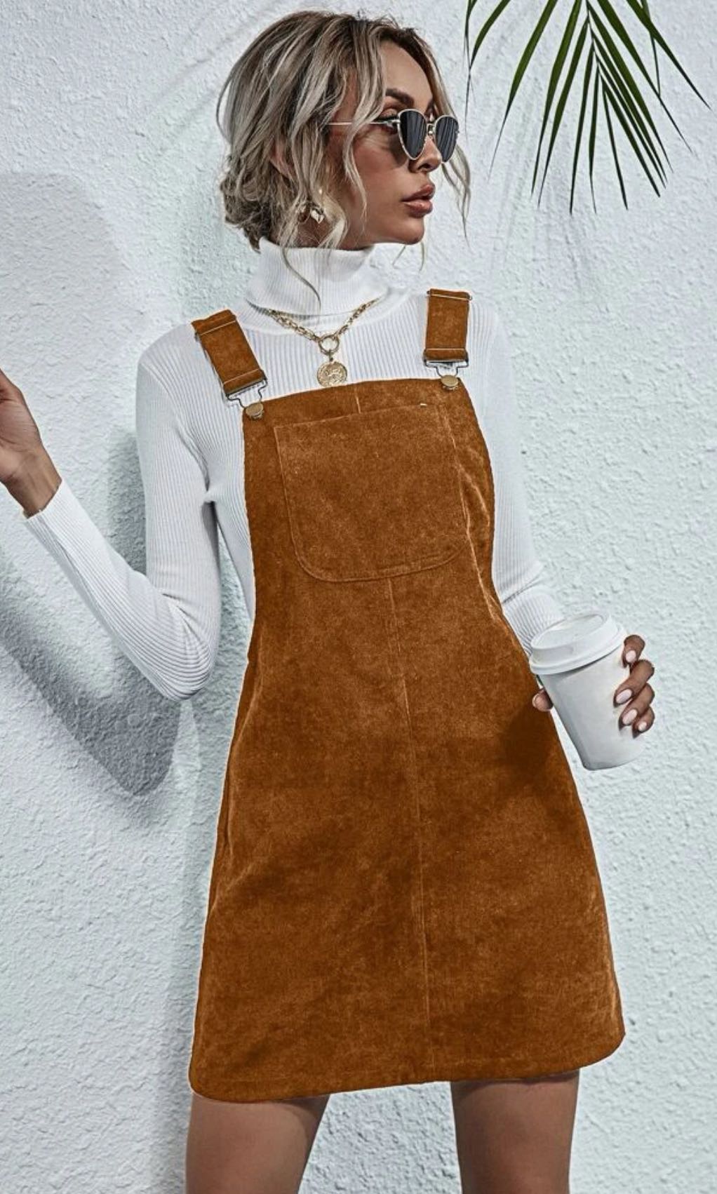SHEIN Corduroy Overall Dress, Women's 