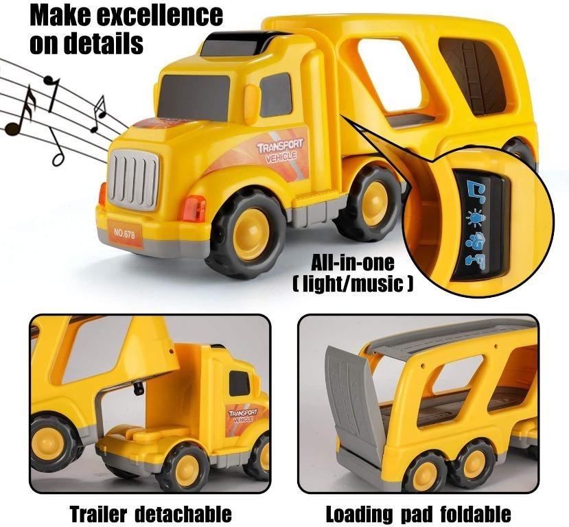 TEMI Truck Toys for 3 4 5 6 7 Year Old Boys - 5 Pack Carrier Transport City  Vehicles Toys, Kids Toys Car for Girls Toddlers Friction Power Set, Push