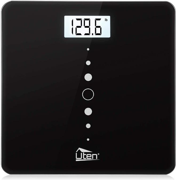 Backlight Digital Bathroom Scale Step-on Technology Rounded Corners and 8 mm Glass Capacity 200 kg Light Blue 