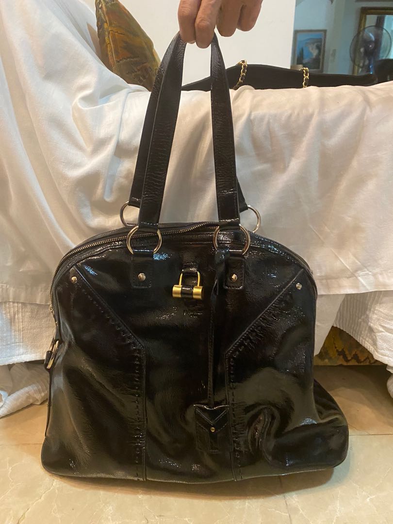 YSL black leather big diaper bag shoulder bundle handbag hitam beg