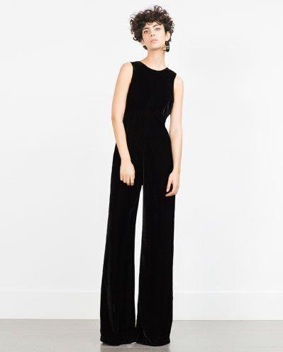 ZARA BLACK VELVET JUMPSUIT SHEER BACK 