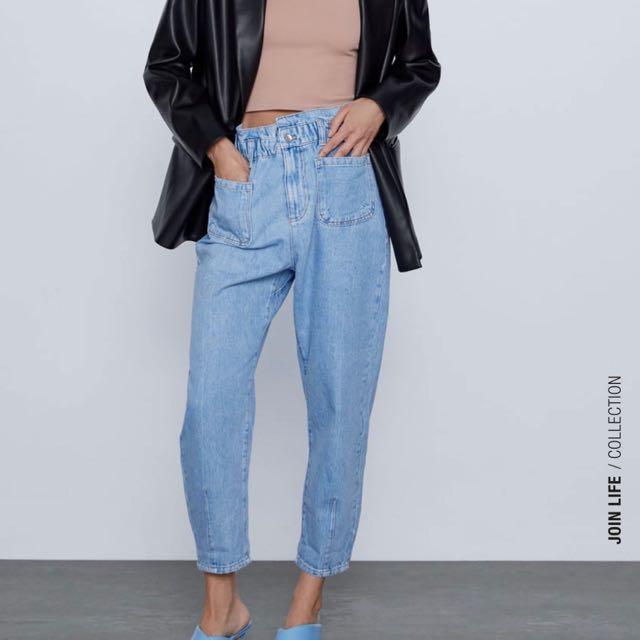 Zara paperbag baggy jeans, Fesyen 