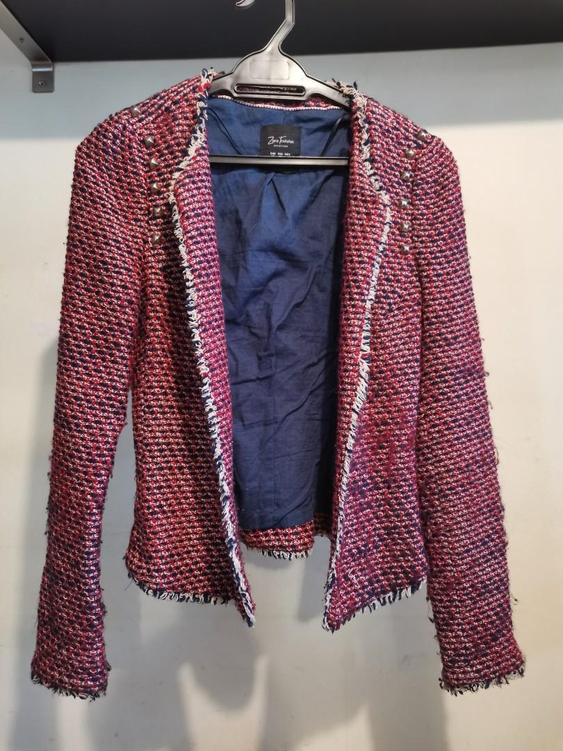 Zara red tweed jacket hotsell