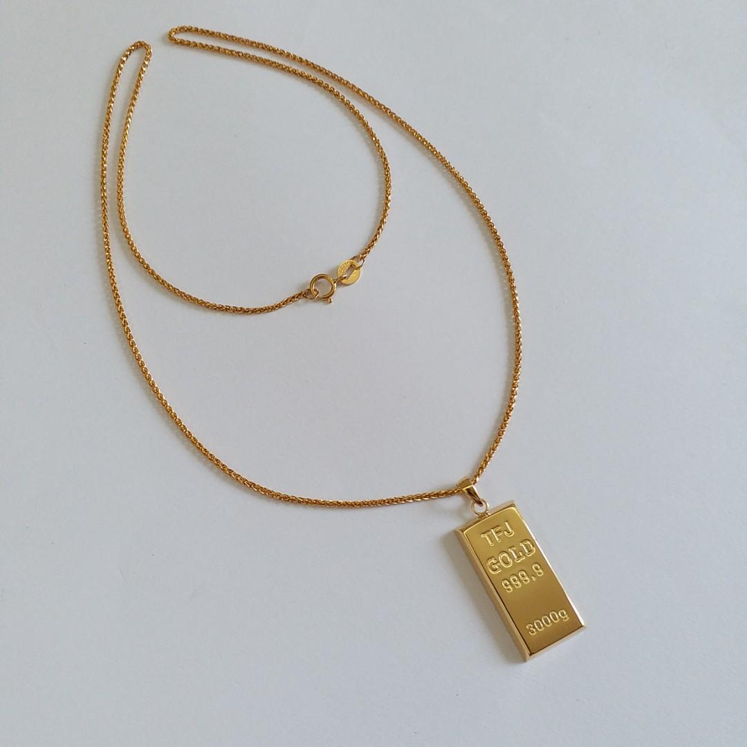 重量級) 18K 金條吊咀及頸鏈Au750 K18 Yellow Gold Bar Pendant and