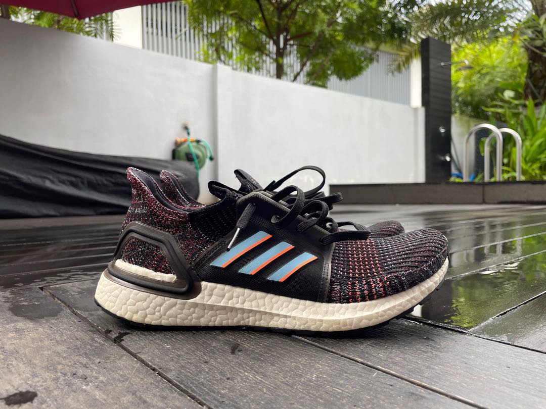 Adidas Ultraboost 19 Core Black Glow Blue Hi Res Coral Men s