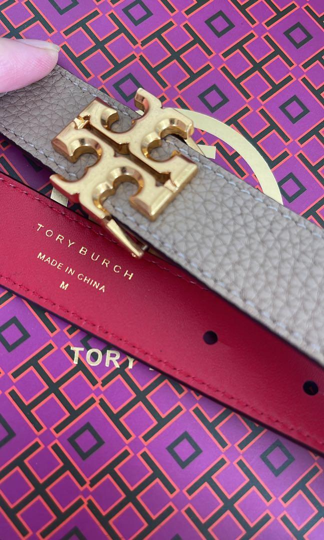 Authentic Tory Burch women Kira reversible belt in grey 