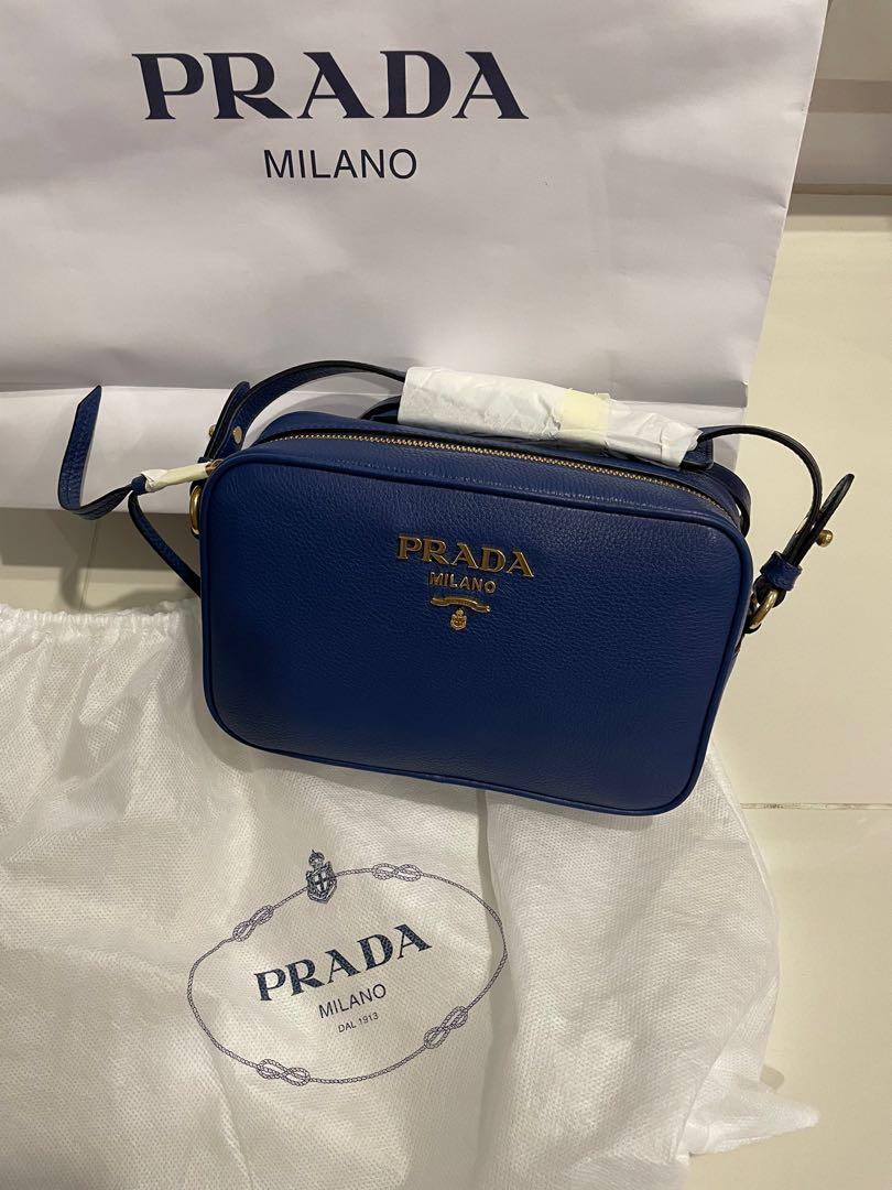 Prada Royal Blue Vitello Phenix Leather Shoulder Camera Bag 1BH103