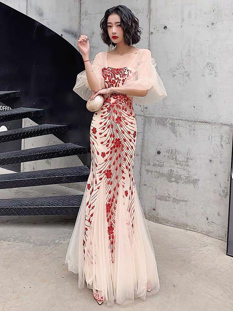 Red mesh prom discount dress
