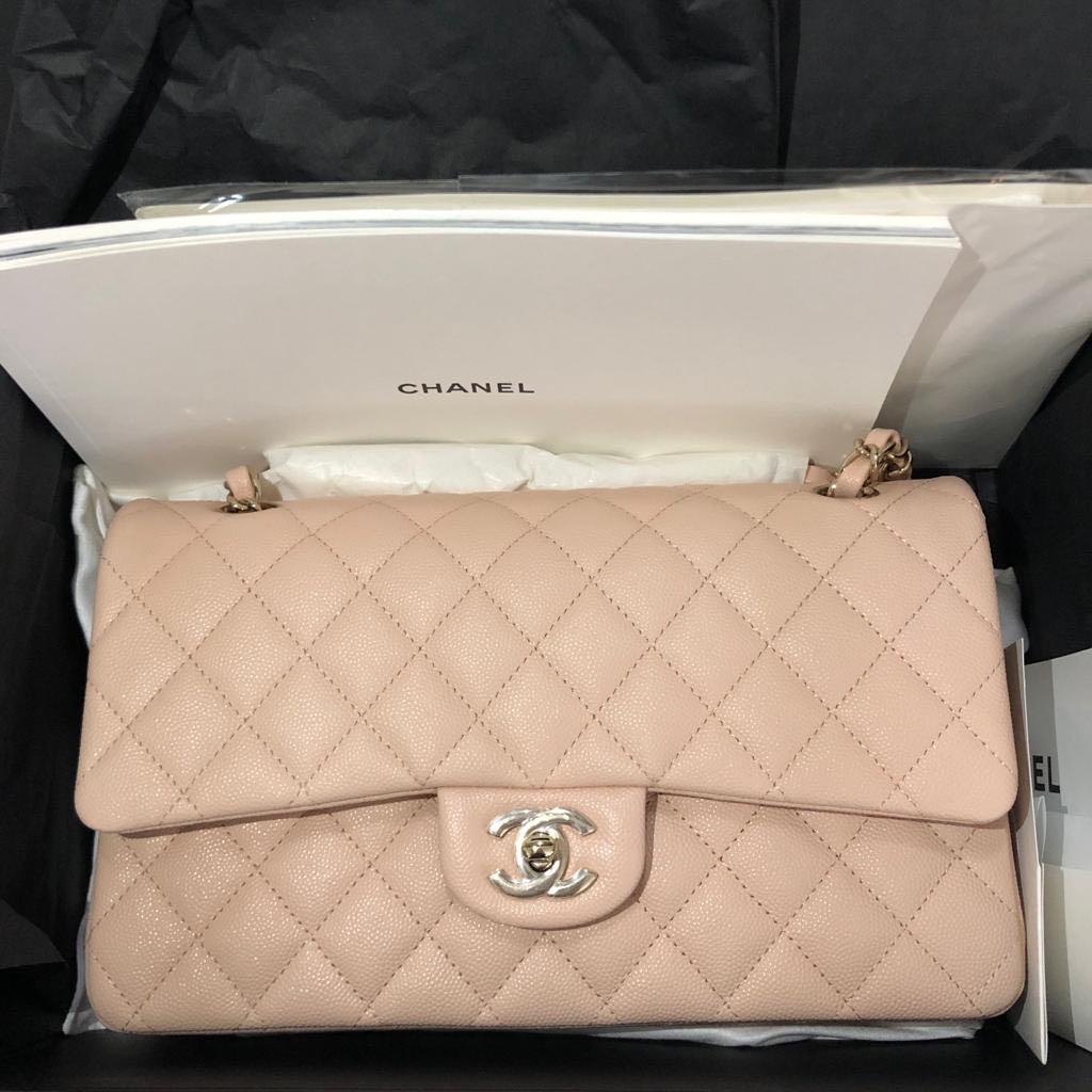 NEW w/ Tag CHANEL 22C Beige GHW Caviar Quilted Medium Double Flap with  Receipt