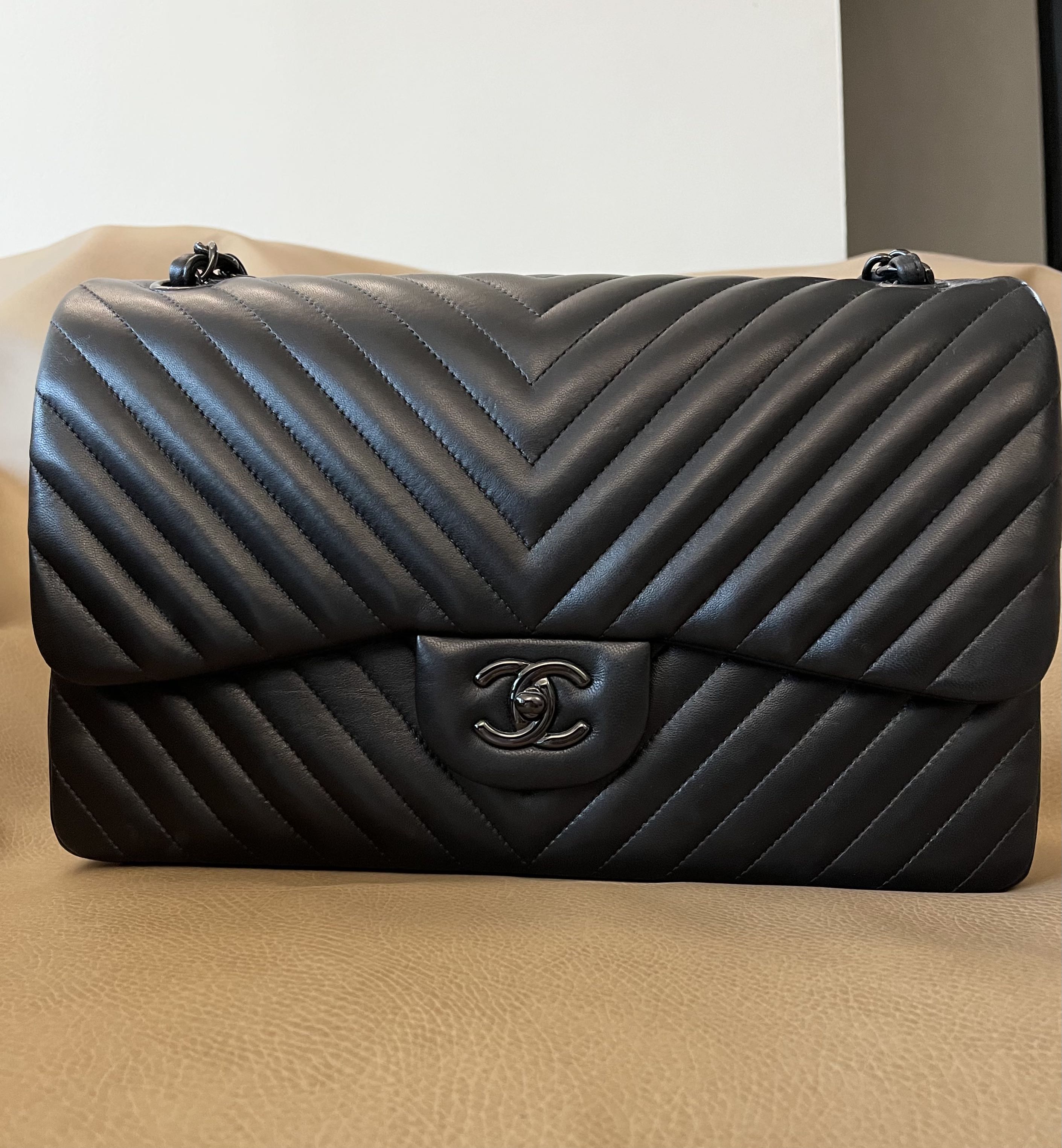Chanel So Black Chevron Jumbo Women s Fashion Bags Wallets