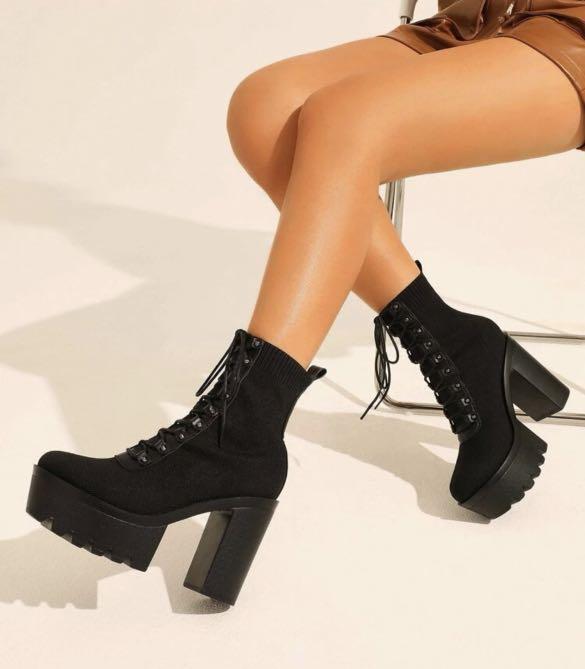 chunky black heels, Women's Fashion 