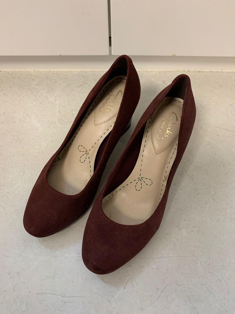 clarks heels for women red