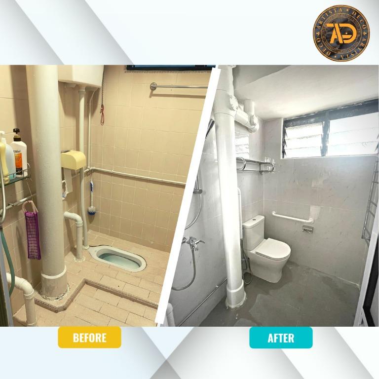 HDB Bathroom Deals (Completion in 1-2 Days) / Tiling Bathroom / Overlay Toilet / Tiles Overlay / Toilet Renovation / Retile Service / Renovation Contractor (Category: Vinyl Flooring) located in Singapore. Submitted by artistadeco (Listing ID 1159298959, Image 3). Description: *12-months Worry-Free Warranty* - Replace yellowish, stained & slippery tiles with NEW squeaky-clean floors - No need to move out while reno is happening. All we need is 1-2