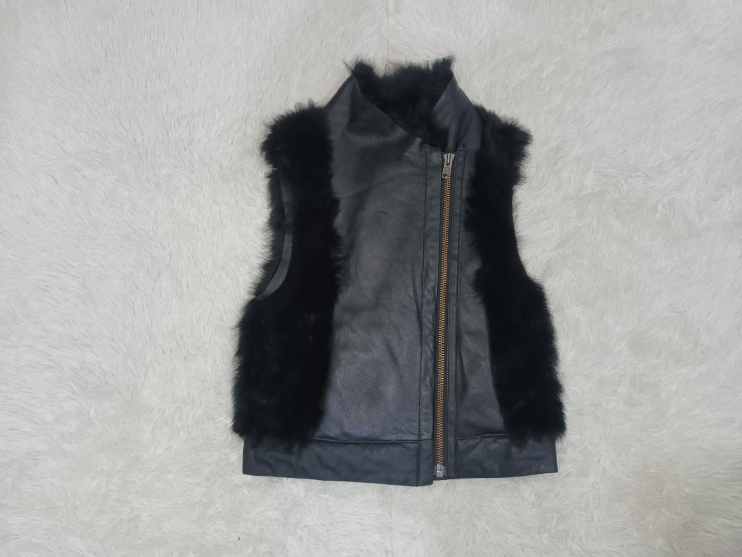 Helmut Lang Pillar Leather Lamb Fur Vest Women s Fashion Tops