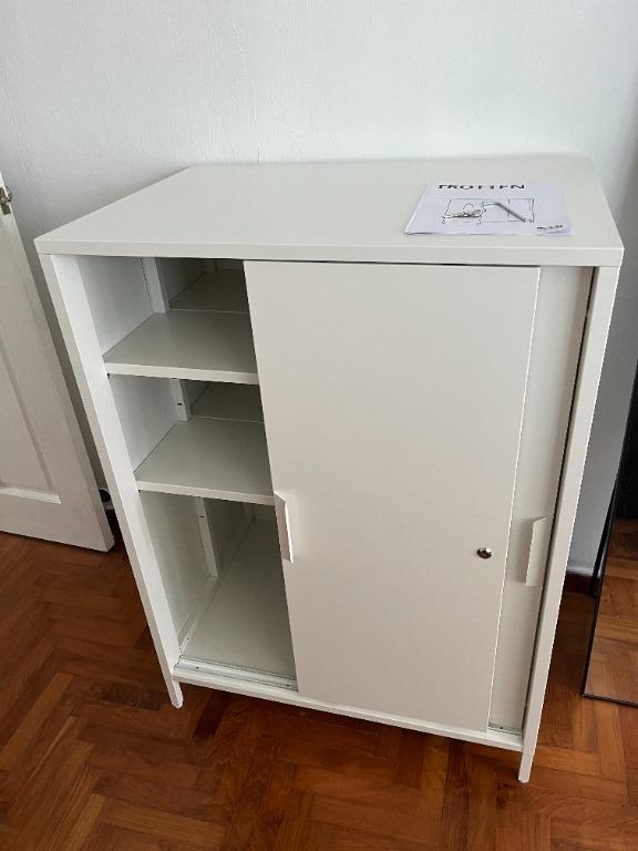 IKEA TROTTEN with sliding doors, white 80x110 cm, Furniture