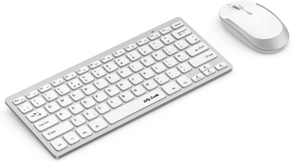 Black 14 Shortcut Buttons QWERTY UK Layout 2.4 GHz Wireless Keyboard Mouse Combo with Nano USB Receiver for PC Desktop Computer Laptop PC Jelly Comb Wireless Keyboard and Mouse Set