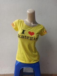 Kaos Wanita I Love Skategirls/Women Top T Shirt Kuning Preloved Murah