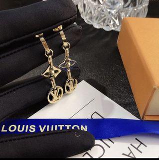 LOUIS VUITTON M00763 Earrings LV Eclipse Hoop Metal Gold Box Storage Bag  Auth