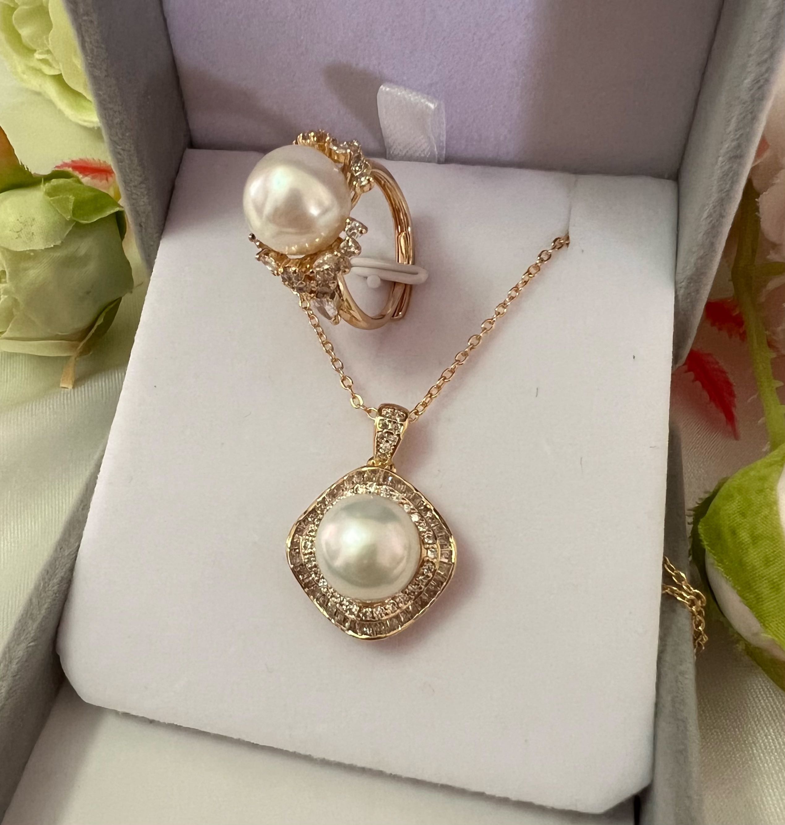Natural Freshwater Pearl Set Genuine White Edison Pearl Pendant
