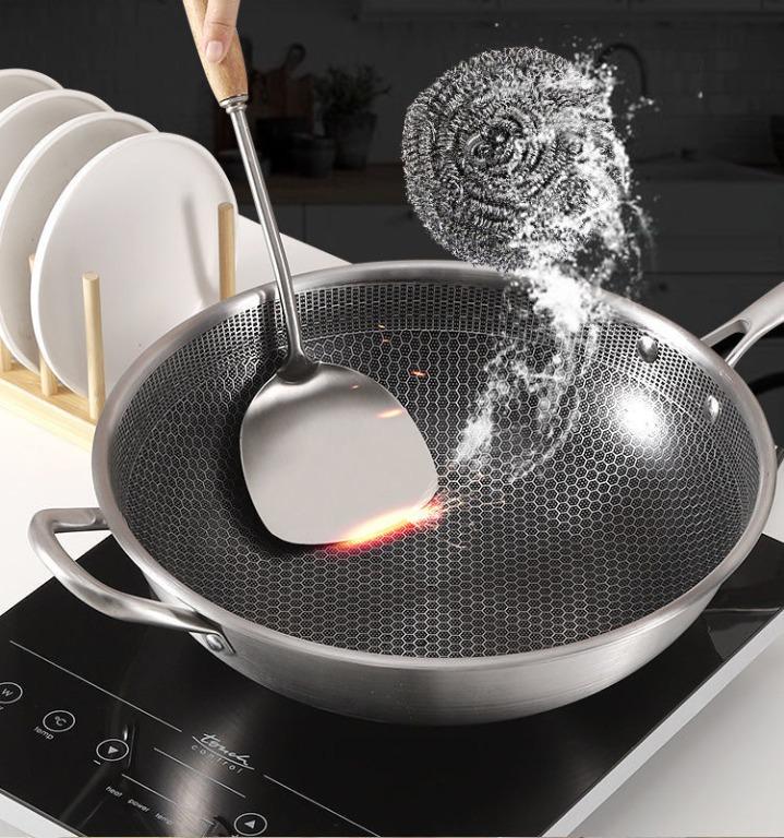 34cm Tri Ply Stainless Steel Nonstick Honeycomb Cooking Wok Pan - China  Non-Stick Wok and Wok price