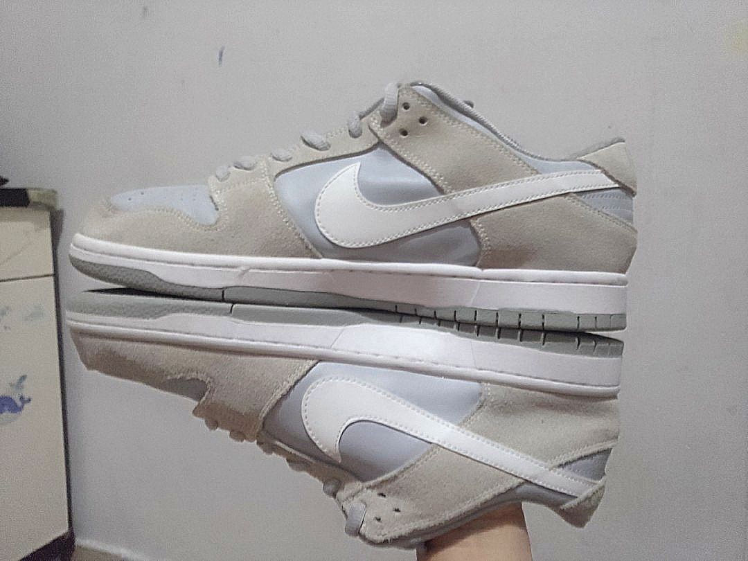 nike sb dunk low summit white wolf grey on feet