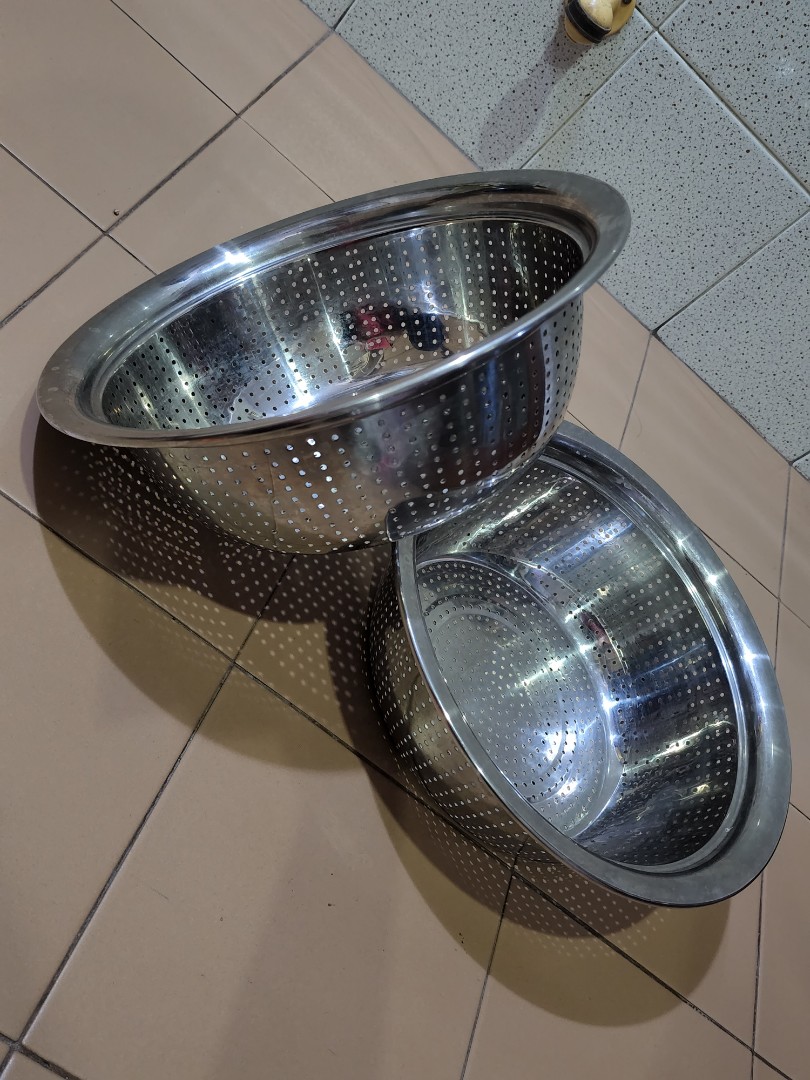 Perforated steel colander / big bowls / basin, Furniture & Home Living