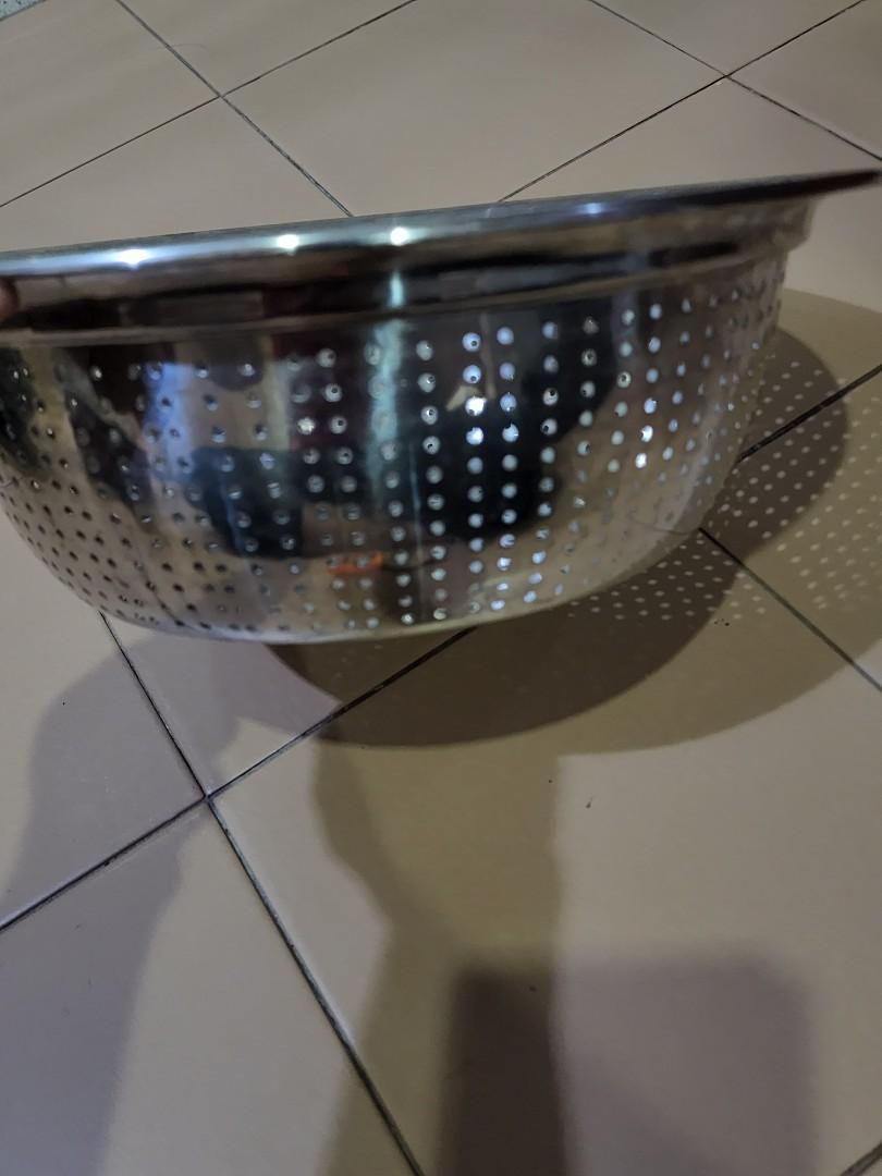 Perforated steel colander / big bowls / basin, Furniture & Home Living