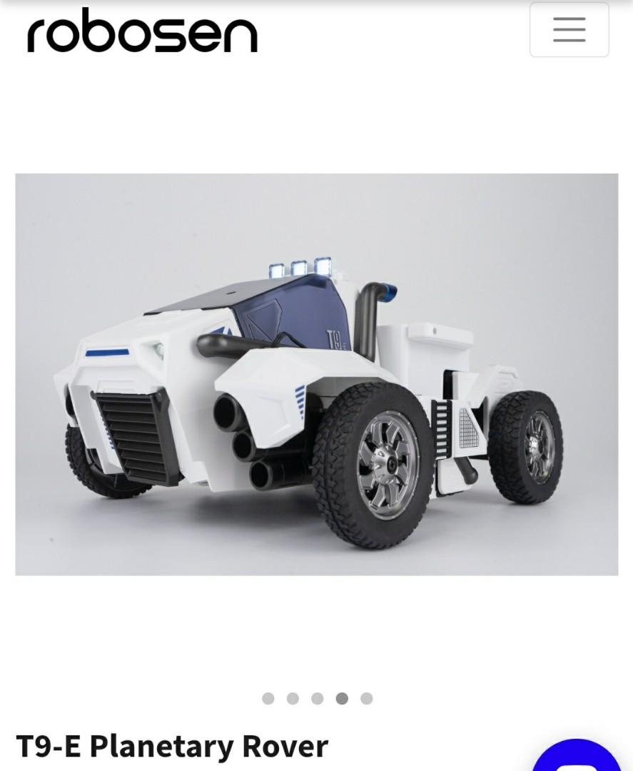 Programmable Robot （分類：遙控玩具）位於 Hong Kong。 由 madeinusamama 提交（商品編號 1159226589，圖片 3）。簡介： T-9E Planetary Rover Auto Transforming Robot Robot responds with complex movements to your voice commands with over 100 voice command modules, instantly transforms from Car to Robot with 100 different movements, it can walk and talk, it can even dance and drive, it can be remotely controlled via an app through phone or tablet, controlled by voice, the Robot has