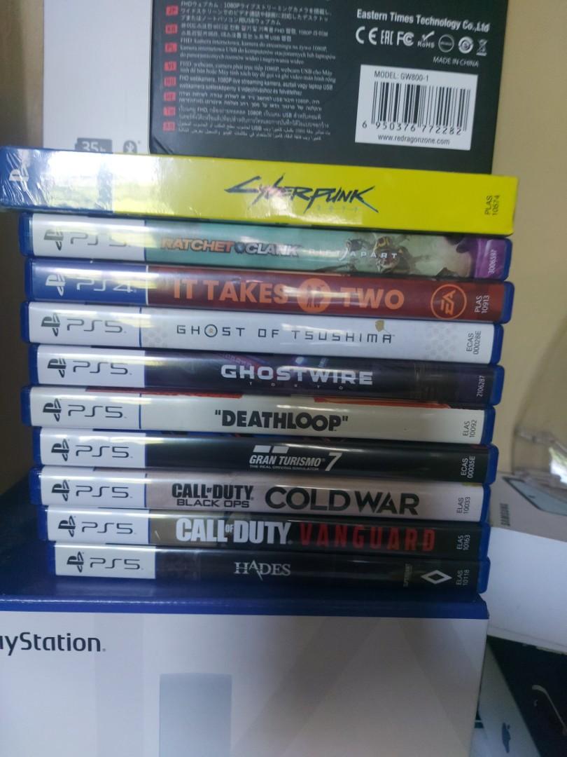 Ps5/ps4 games for sale (Category: PlayStation) located in Quezon City. Submitted by luffy28 (Listing ID 1159243986, Image 1). Description: Call of duty cold war - Sold Call of duty vanguard 1600 Cyberpunk 2077 (Sealed) - 1400 Deathloop - 1700 Hades - Sold Gran Turismo - 2500 Ghostwire Tokyo - 2500 Ghost of Tsushima - 2100 It takes two - Sold Ratchet and Clank Rift Apart - 1700.